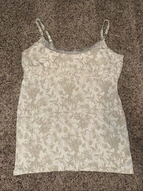 aerie Floral Lace-Trim Cami in Cream and Tan